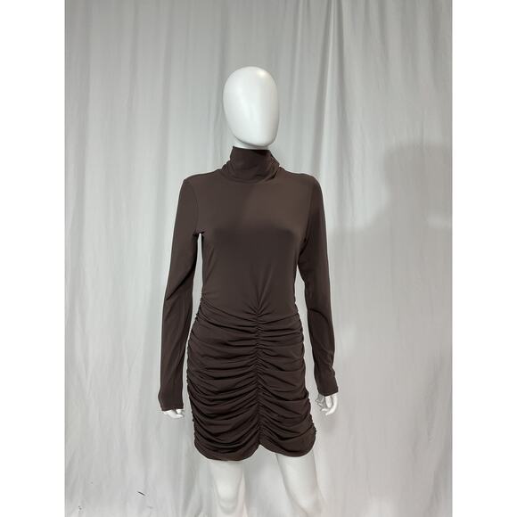 Afrm 'Signe' Brown Mockneck Dress Size L - Picture 2 of 5